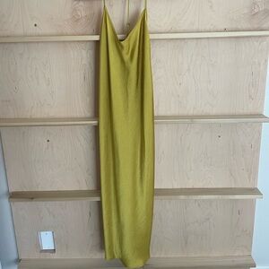 Chartreuse Cowl Neck Slip Midi Dress